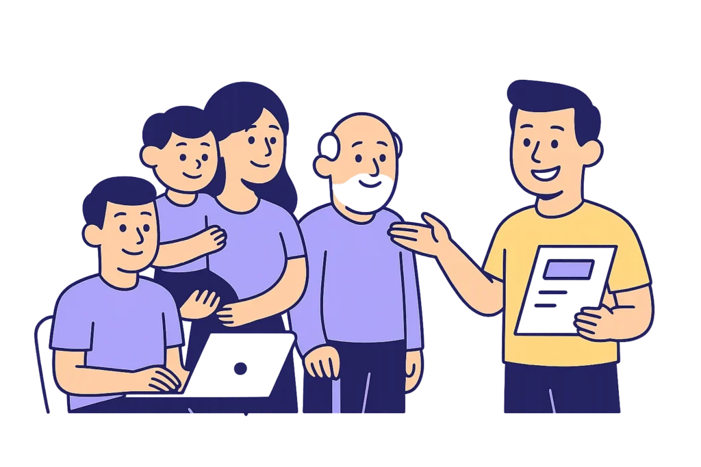 Illustration d’un conseiller ADS Assurance présentant une solution santé à une famille — Notre mission