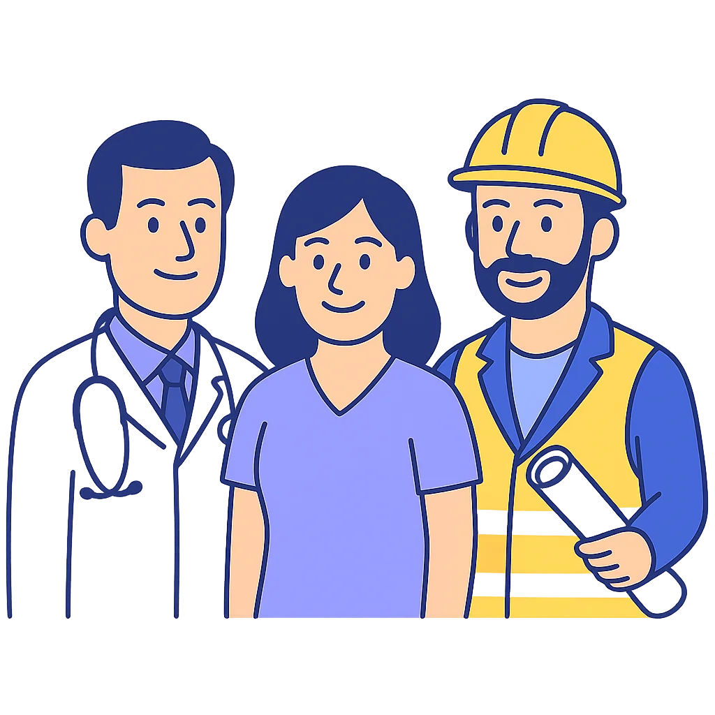 Indépendants — médecin, infirmière et entrepreneur du BTP — mutuelle santé TNS ADS Assurance