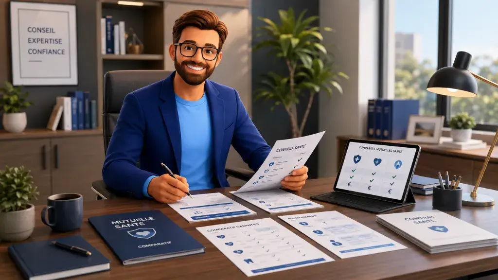 Le conseiller ADS Assurance analysant et comparant minutieusement les différents tableaux de garanties et de remboursements des mutuelles santé.