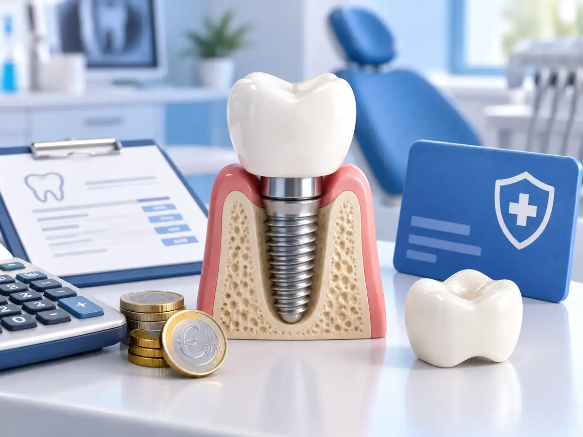 Illustration d’un implant dentaire avec devis, mutuelle santé et coût des soins dentaires