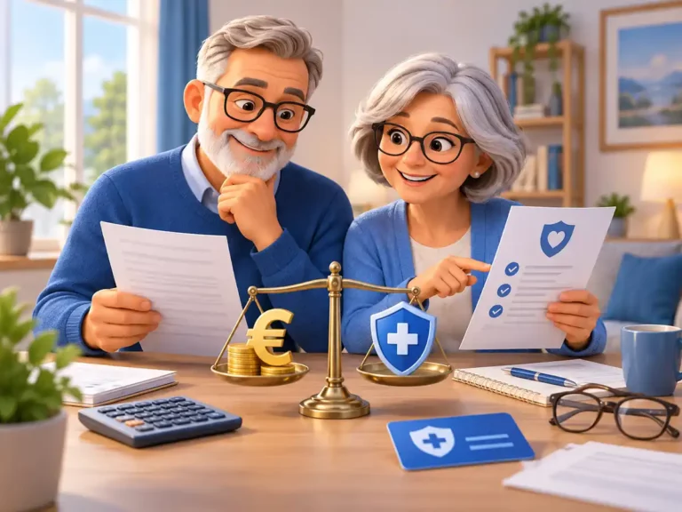 Couple de seniors comparant le prix et les garanties d’une mutuelle santé
